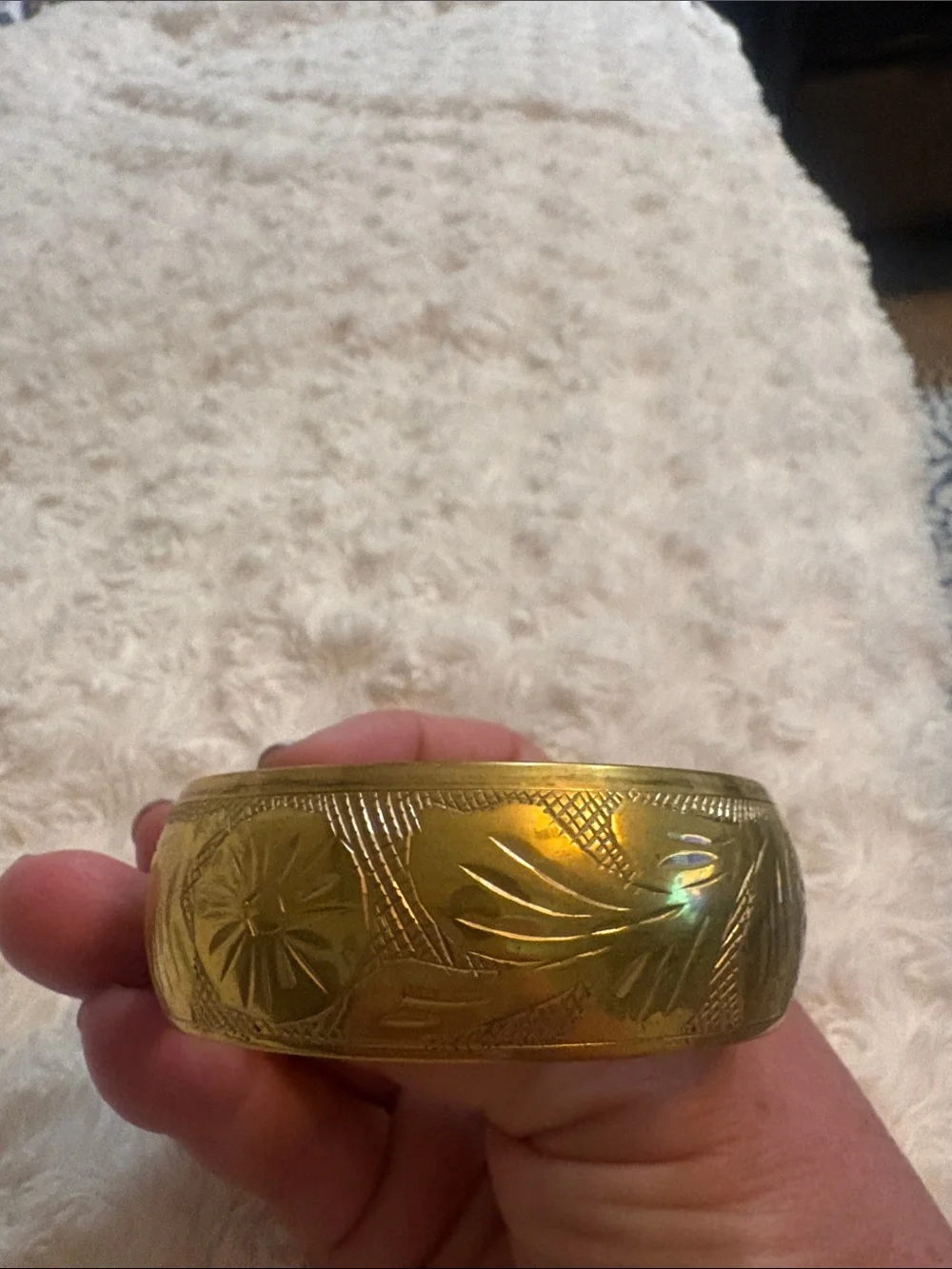 Gold-Tone Floral Engraved Bangle Bracelet